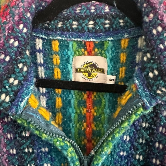 Size S/M Vintage Earth Ragz Rainbow Wool Cotton Striped Zip Up Knit Jacket - Picture 7 of 8